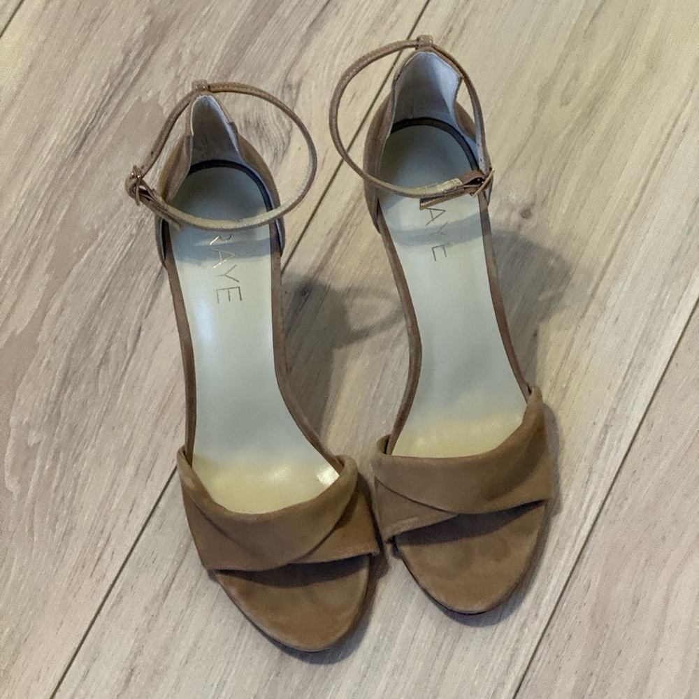 RAYE Tan Ankle Strap Heels